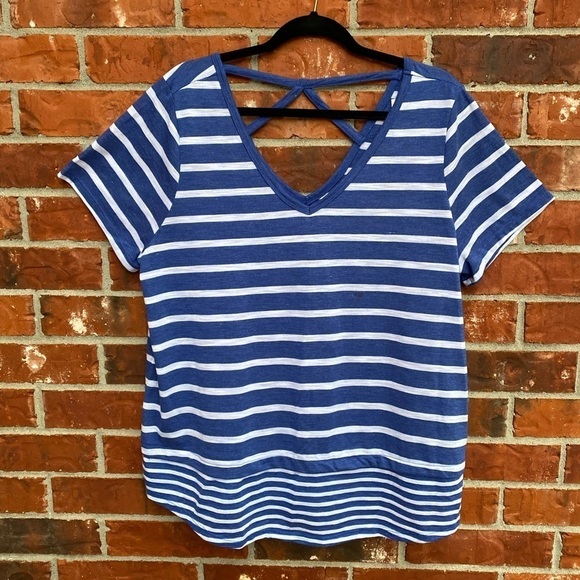 NWT Lane Bryant Womens 18/20 Keyhole Cutout Blue Stripe Vneck Short Sleeve Top - Picture 10 of 10